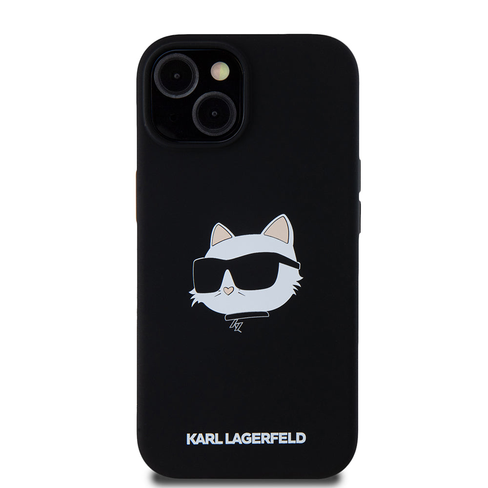 Custodia MagSafe per Apple iPhone 15, Karl Lagerfeld, Silicone Choupette's Head, Nera