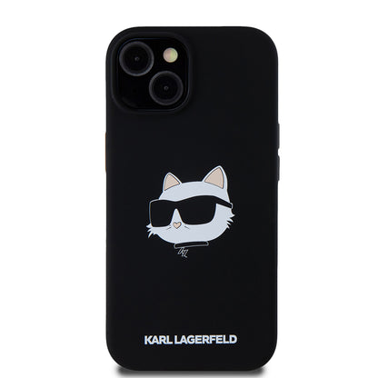 Custodia MagSafe per Apple iPhone 15, Karl Lagerfeld, Silicone Choupette's Head, Nera