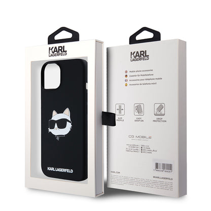 Custodia MagSafe per Apple iPhone 15, Karl Lagerfeld, Silicone Choupette's Head, Nera
