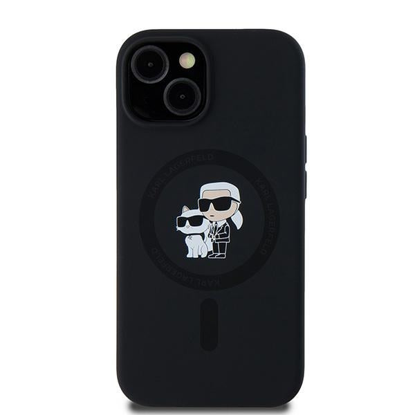 Custodia MagSafe per Apple iPhone 15, Karl Lagerfeld, Silicone Karl & Choupette, Nera