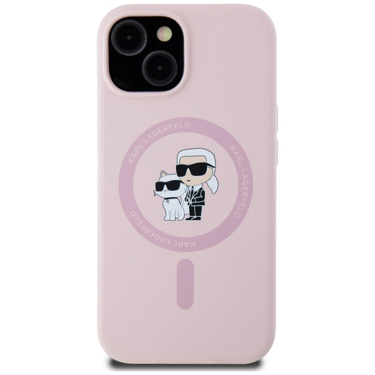 Custodia MagSafe per Apple iPhone 15, Karl Lagerfeld, Silicone Karl & Choupette, Rosa