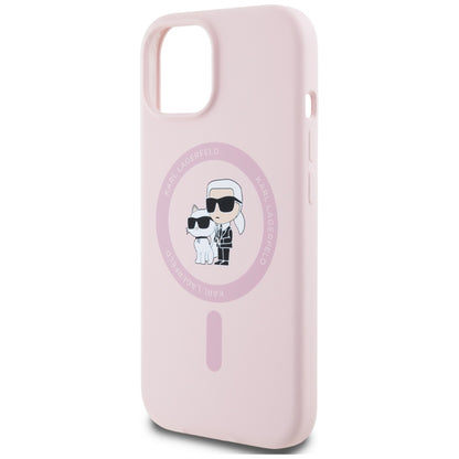 Custodia MagSafe per Apple iPhone 15, Karl Lagerfeld, Silicone Karl & Choupette, Rosa