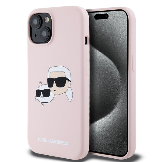 Custodia MagSafe per Apple iPhone 15, Karl Lagerfeld, Silicone Karl & Choupette's Heads, Rosa