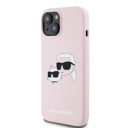 Custodia MagSafe per Apple iPhone 15, Karl Lagerfeld, Silicone Karl & Choupette's Heads, Rosa