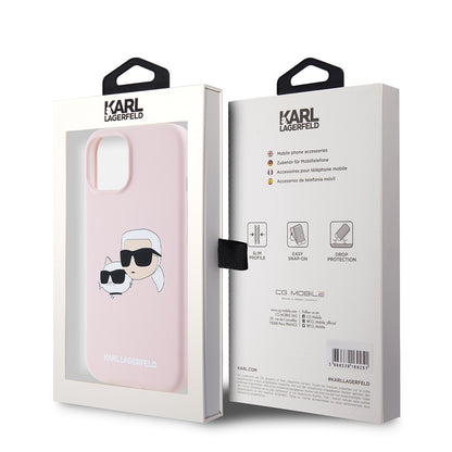 Custodia MagSafe per Apple iPhone 15, Karl Lagerfeld, Silicone Karl & Choupette's Heads, Rosa