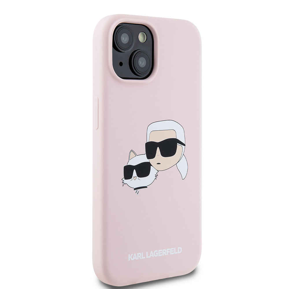 Custodia MagSafe per Apple iPhone 15, Karl Lagerfeld, Silicone Karl & Choupette's Heads, Rosa