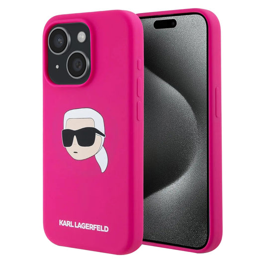 Custodia MagSafe per Apple iPhone 15, Karl Lagerfeld, Silicone Karl's Head, Fucsia