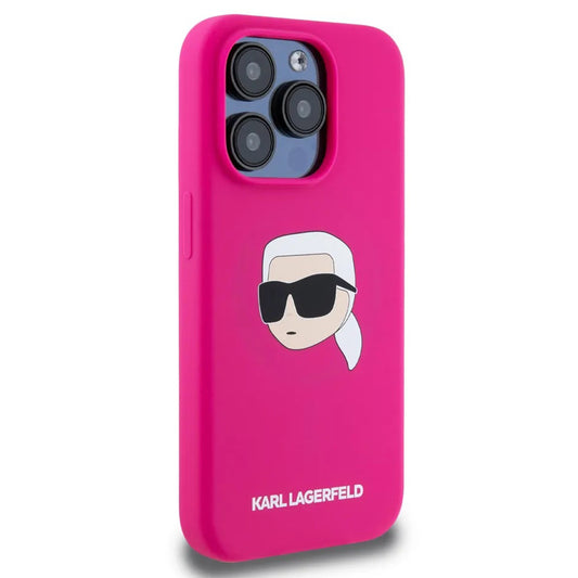 Custodia MagSafe per Apple iPhone 15, Karl Lagerfeld, Silicone Karl's Head, Fucsia