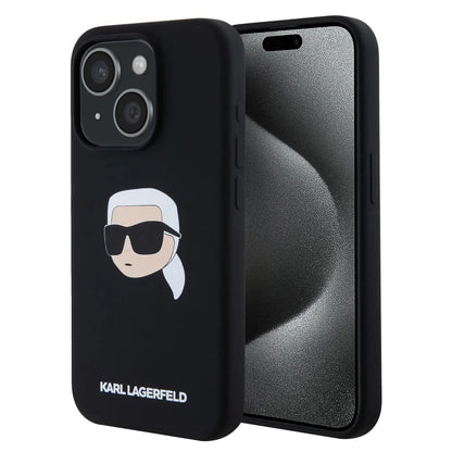 MagSafe Case for Apple iPhone 15, Karl Lagerfeld, Silicone Karl's Head, Black