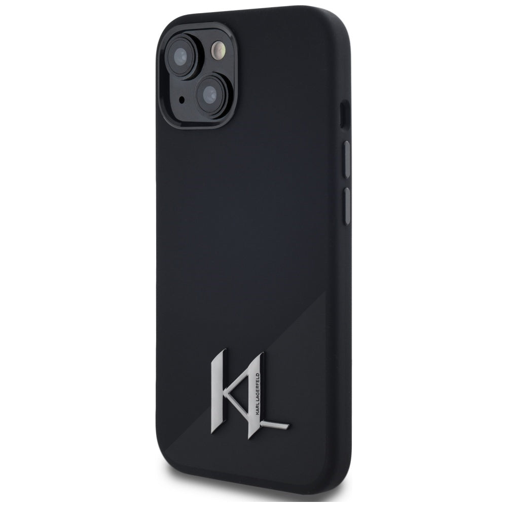 Custodia MagSafe per Apple iPhone 15, Karl Lagerfeld, Silicone Shadow Metal Initial, Nera