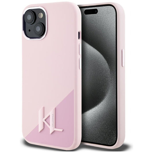Custodia MagSafe per Apple iPhone 15, Karl Lagerfeld, Silicone Shadow Metal Initial, Rosa