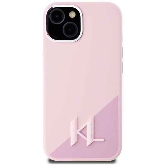 Custodia MagSafe per Apple iPhone 15, Karl Lagerfeld, Silicone Shadow Metal Initial, Rosa