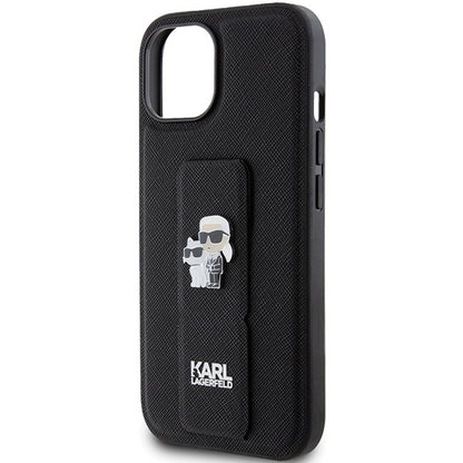 Custodia MagSafe per Apple iPhone 15 Plus / 14 Plus, Karl Lagerfeld, Saffiano Gripstand Karl & Choupette, Nera