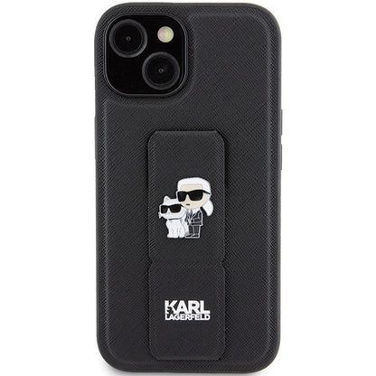 Custodia MagSafe per Apple iPhone 15 Plus / 14 Plus, Karl Lagerfeld, Saffiano Gripstand Karl & Choupette, Nera