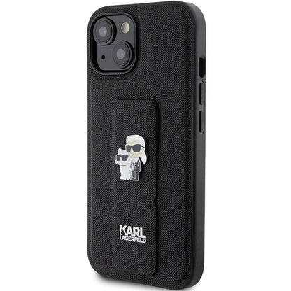 Custodia MagSafe per Apple iPhone 15 Plus / 14 Plus, Karl Lagerfeld, Saffiano Gripstand Karl & Choupette, Nera