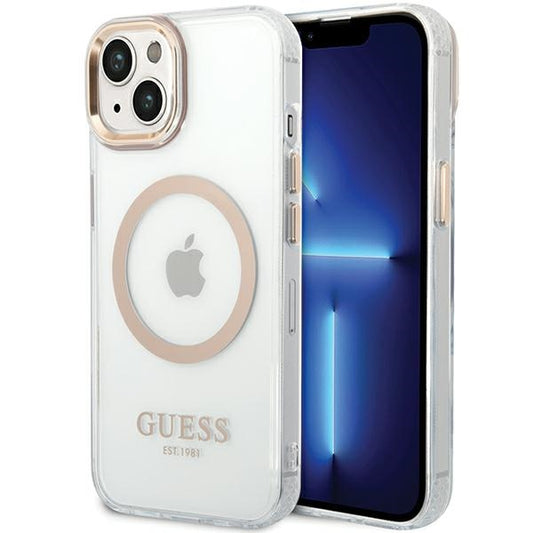 Custodia MagSafe per Apple iPhone 15 Plus, Guess, Metal Outline, Dorata