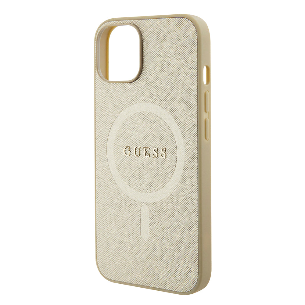 Custodia MagSafe per Apple iPhone 15 Plus, Guess, Saffiano, Dorata