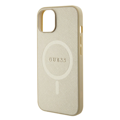 Custodia MagSafe per Apple iPhone 15 Plus, Guess, Saffiano, Dorata