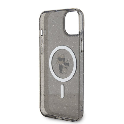 Custodia MagSafe per Apple iPhone 15 Plus, Karl Lagerfeld, Glitter, Nera