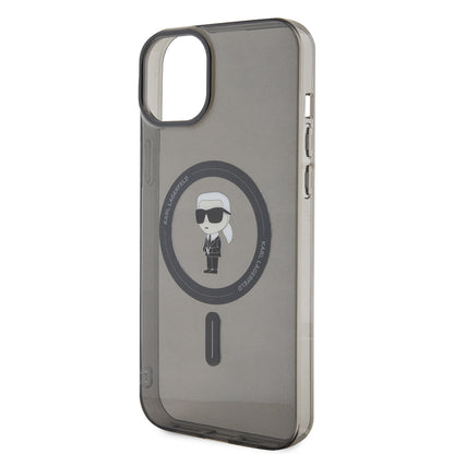 Custodia MagSafe per Apple iPhone 15 Plus, Karl Lagerfeld, IML Ikonik Karl, Nera