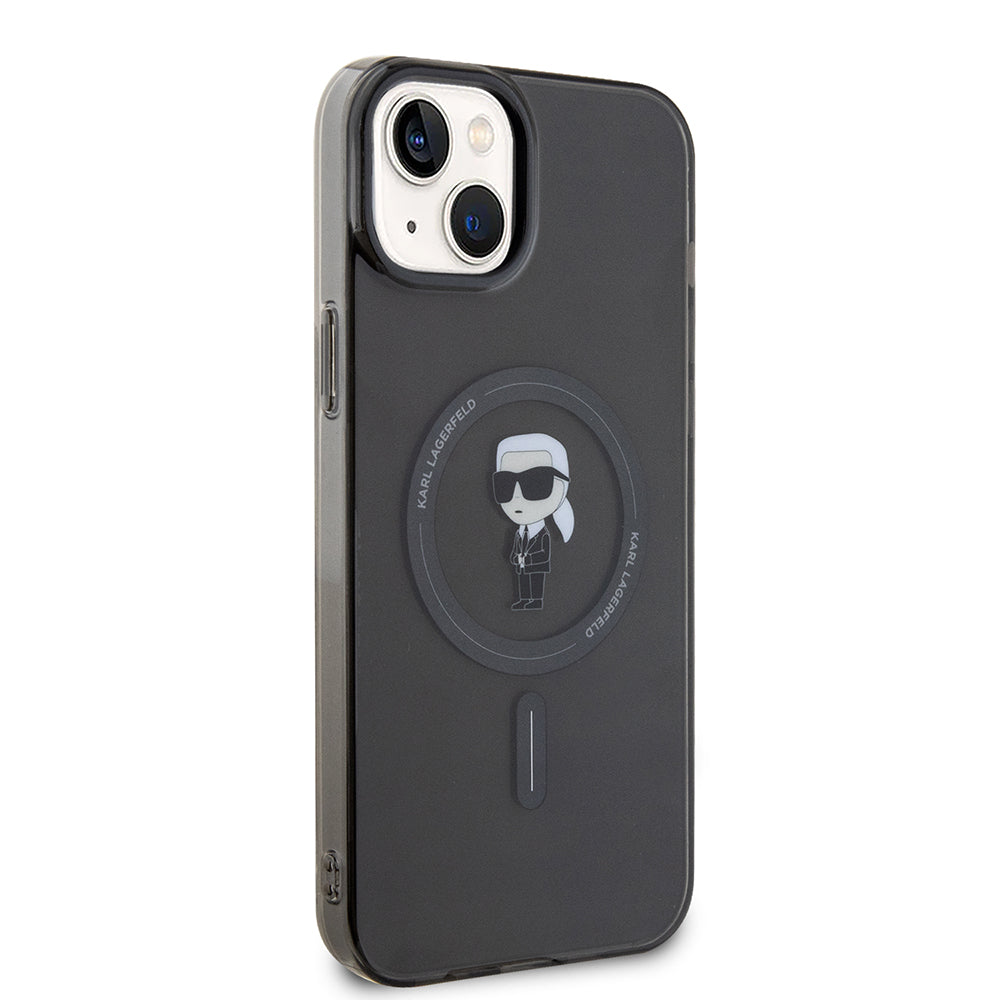 Custodia MagSafe per Apple iPhone 15 Plus, Karl Lagerfeld, IML Ikonik Karl, Nera