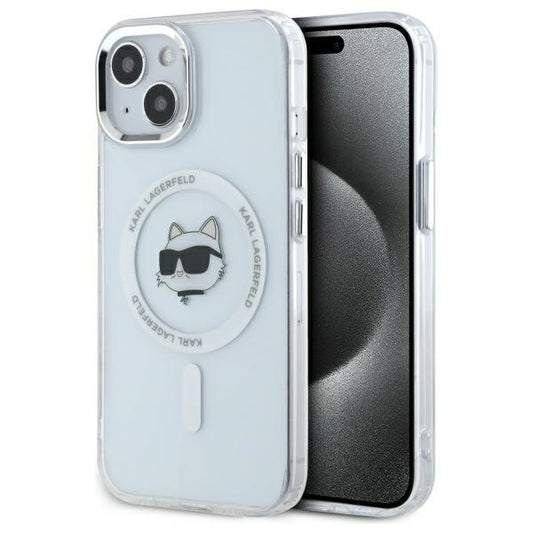 Custodia MagSafe per Apple iPhone 15 Plus, Karl Lagerfeld, IML Metal Choupette's Head, Bianca