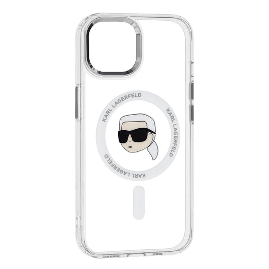 Custodia MagSafe per Apple iPhone 15 Plus, Karl Lagerfeld, IML Metal Karl's Head, Bianca