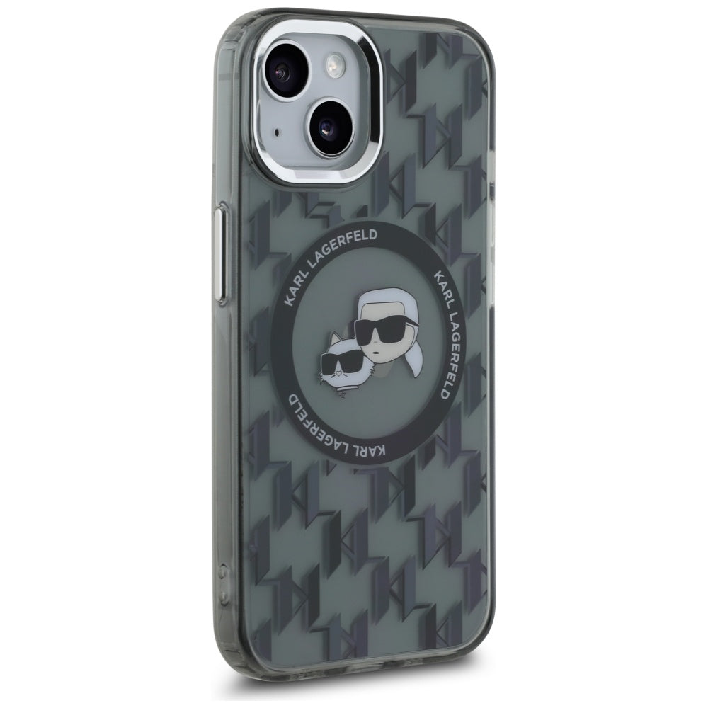 Custodia MagSafe per Apple iPhone 15 Plus, Karl Lagerfeld, IML Monogramma Karl & Choupette's Heads, Nera