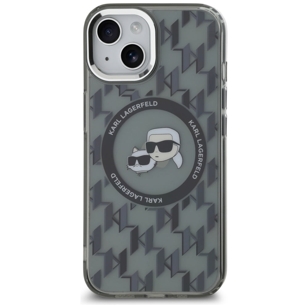 Custodia MagSafe per Apple iPhone 15 Plus, Karl Lagerfeld, IML Monogramma Karl & Choupette's Heads, Nera