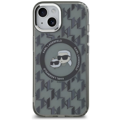 Custodia MagSafe per Apple iPhone 15 Plus, Karl Lagerfeld, IML Monogramma Karl & Choupette's Heads, Nera