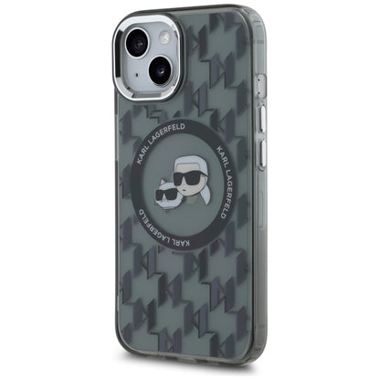 Custodia MagSafe per Apple iPhone 15 Plus, Karl Lagerfeld, IML Monogramma Karl & Choupette's Heads, Nera