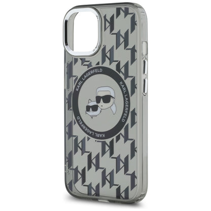 Custodia MagSafe per Apple iPhone 15 Plus, Karl Lagerfeld, IML Monogramma Karl & Choupette's Heads, Nera