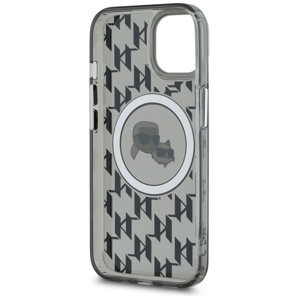 Custodia MagSafe per Apple iPhone 15 Plus, Karl Lagerfeld, IML Monogramma Karl & Choupette's Heads, Nera