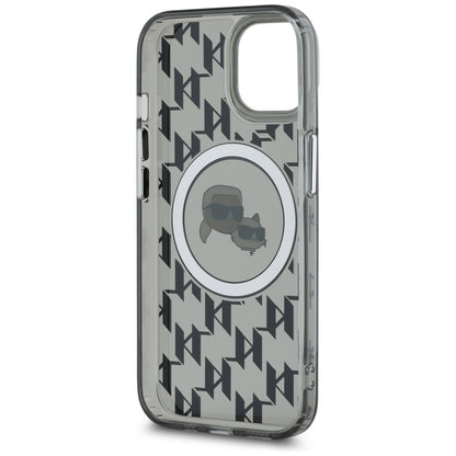 Custodia MagSafe per Apple iPhone 15 Plus, Karl Lagerfeld, IML Monogramma Karl & Choupette's Heads, Nera