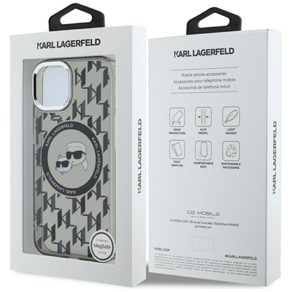 Custodia MagSafe per Apple iPhone 15 Plus, Karl Lagerfeld, IML Monogramma Karl & Choupette's Heads, Nera