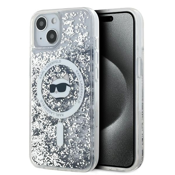 Custodia MagSafe per Apple iPhone 15 Plus, Karl Lagerfeld, Liquid Glitter Choupette's Head, Trasparente