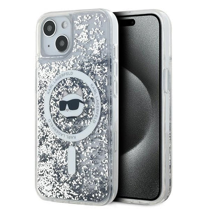 Custodia MagSafe per Apple iPhone 15 Plus, Karl Lagerfeld, Liquid Glitter Choupette's Head, Trasparente