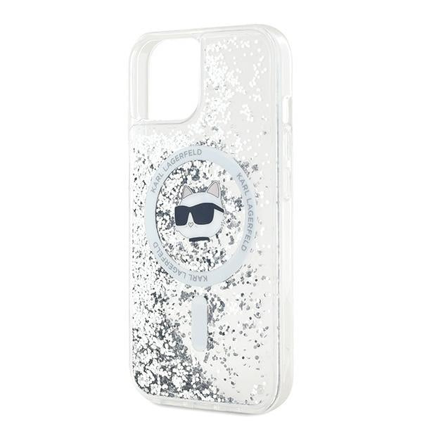 Custodia MagSafe per Apple iPhone 15 Plus, Karl Lagerfeld, Liquid Glitter Choupette's Head, Trasparente
