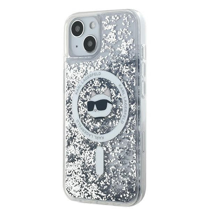 Custodia MagSafe per Apple iPhone 15 Plus, Karl Lagerfeld, Liquid Glitter Choupette's Head, Trasparente