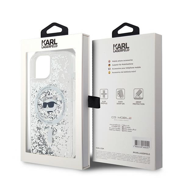 Custodia MagSafe per Apple iPhone 15 Plus, Karl Lagerfeld, Liquid Glitter Choupette's Head, Trasparente