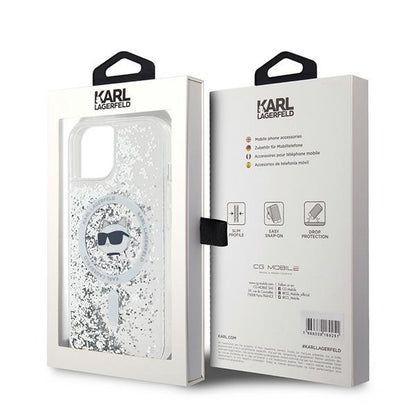 Custodia MagSafe per Apple iPhone 15 Plus, Karl Lagerfeld, Liquid Glitter Choupette's Head, Trasparente