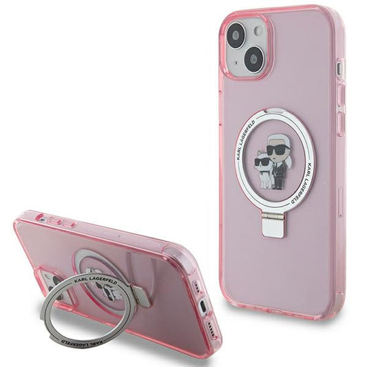 Custodia MagSafe per Apple iPhone 15 Plus, Karl Lagerfeld, Ring Stand Karl & Choupette, Rosa