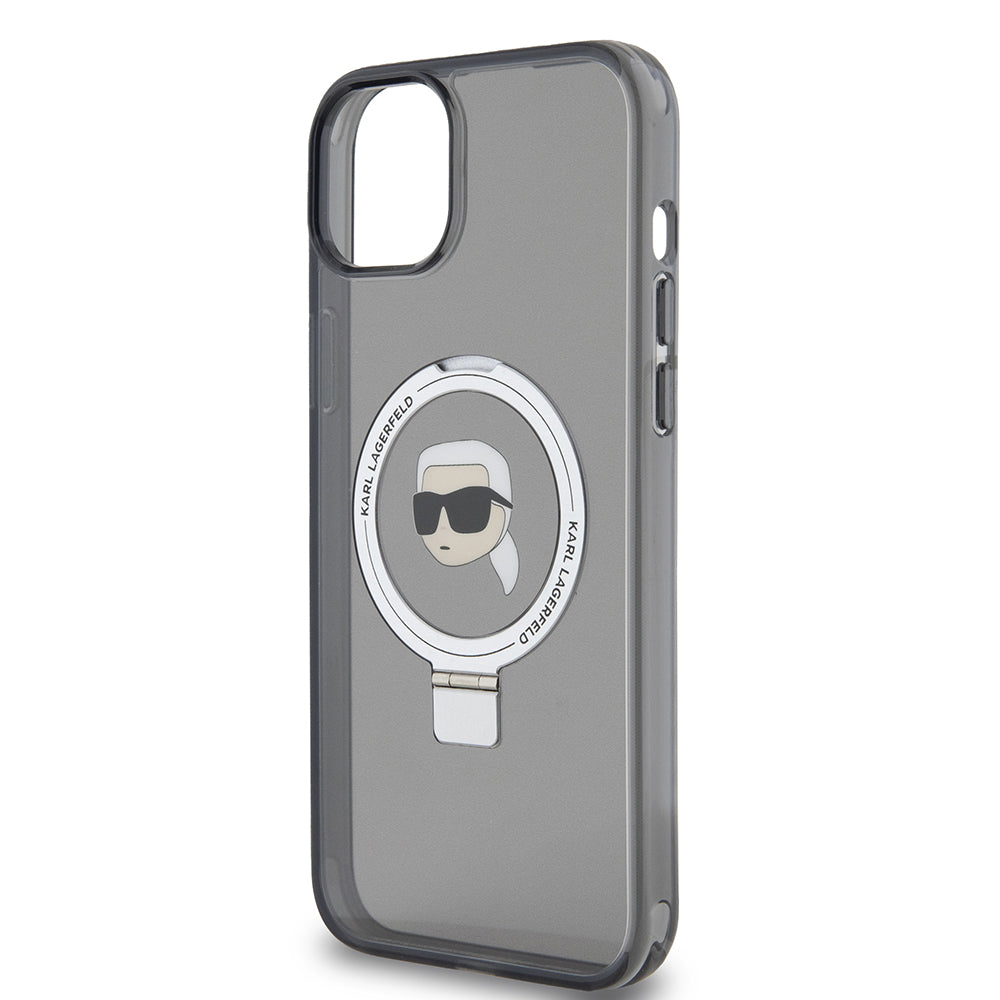 Custodia MagSafe per Apple iPhone 15 Plus, Karl Lagerfeld, Ring Stand Karl's Head, Nera