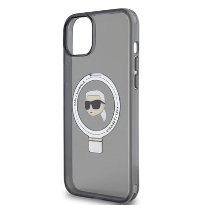 Custodia MagSafe per Apple iPhone 15 Plus, Karl Lagerfeld, Ring Stand Karl's Head, Nera
