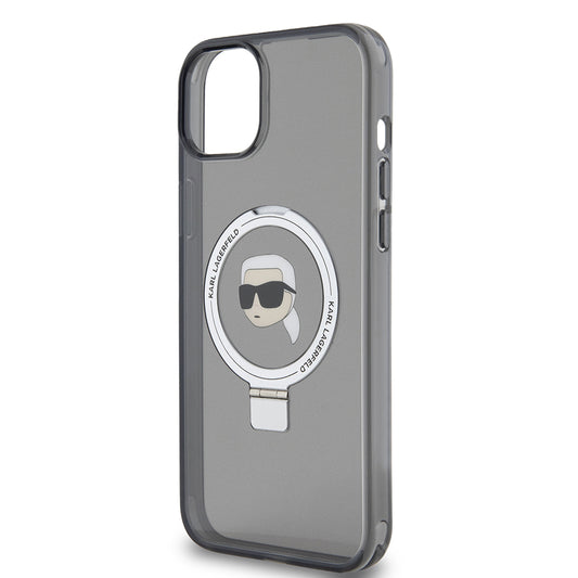 Custodia MagSafe per Apple iPhone 15 Plus, Karl Lagerfeld, Ring Stand Karl's Head, Nera