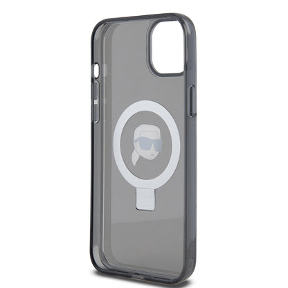 Custodia MagSafe per Apple iPhone 15 Plus, Karl Lagerfeld, Ring Stand Karl's Head, Nera