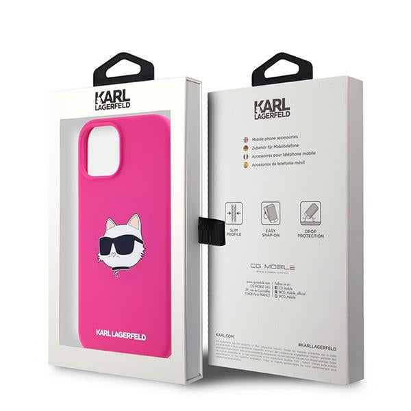 MagSafe Case for Apple iPhone 15 Plus, Karl Lagerfeld, Silicone Choupette's Head, Fuchsia