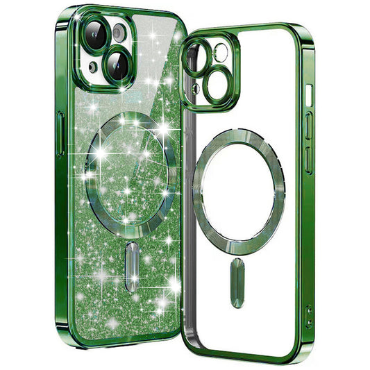 Custodia MagSafe per Apple iPhone 15 Plus, Techsuit, Luxury Glitter, Verde Scuro