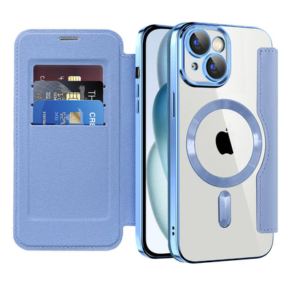 Custodia MagSafe per Apple iPhone 15 Plus, Techsuit, SmartMag Book, Blu