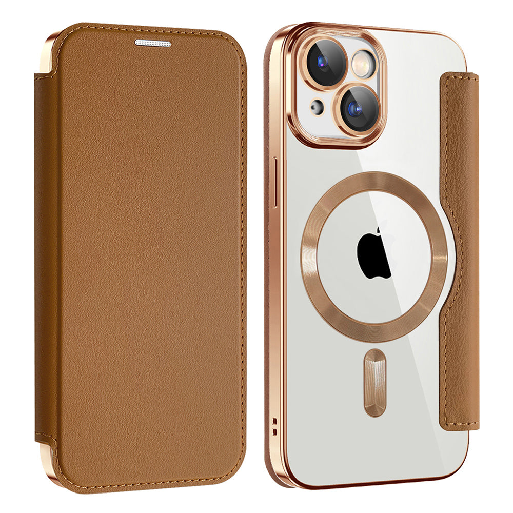 Custodia MagSafe per Apple iPhone 15 Plus, Techsuit, SmartMag Book, Marrone